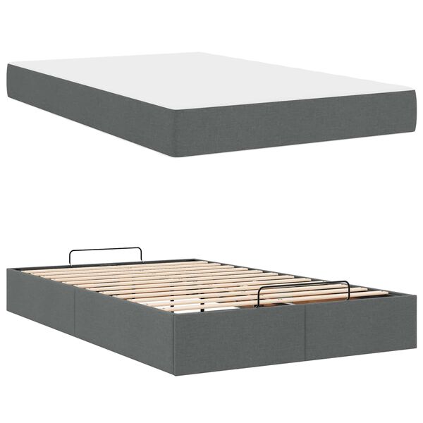 vidaXL Cadre de lit avec matelas avec matelas 2 pcs Gris Fonc&eacute; tissu