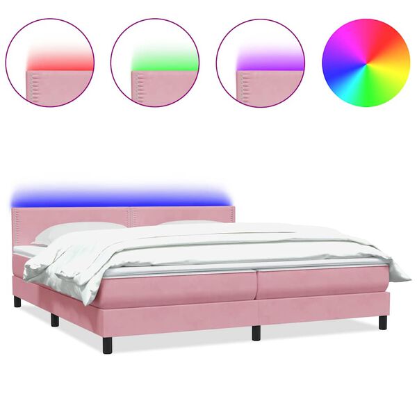 vidaXL Sommier &agrave; lattes de lit avec matelas et LED rose 200x210 cm velours