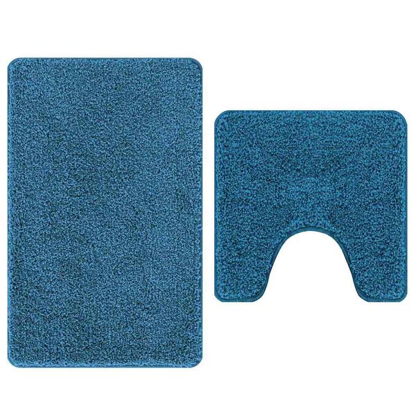 vidaXL Ensemble de tapis de bain antid&eacute;rapants 2 pcs Bleu PP