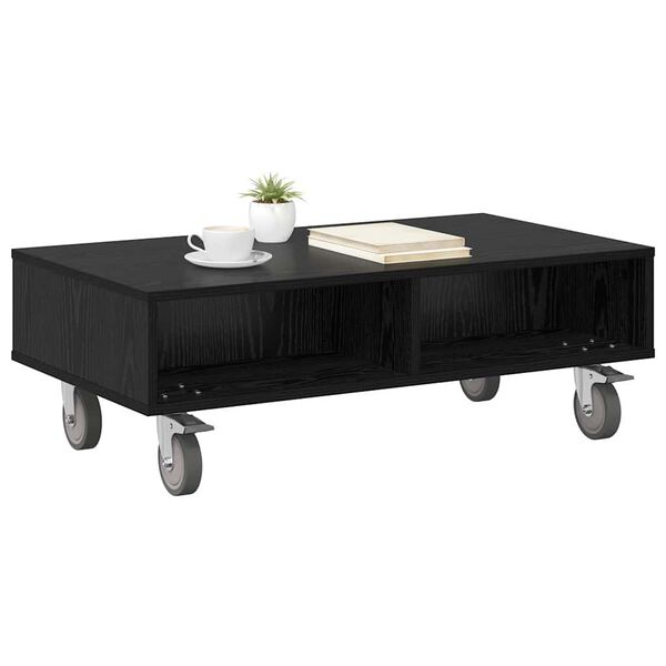 vidaXL Table d'appoint avec roues Ch&ecirc;ne noir 90 x 50 x 30 cm