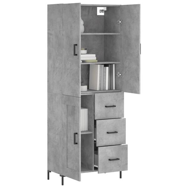 vidaXL Buffet haut Gris b&eacute;ton 69,5x34x180 cm Bois d'ing&eacute;nierie