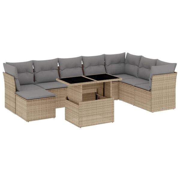 vidaXL Salon de jardin avec coussins 9 pcs beige r&eacute;sine tress&eacute;e