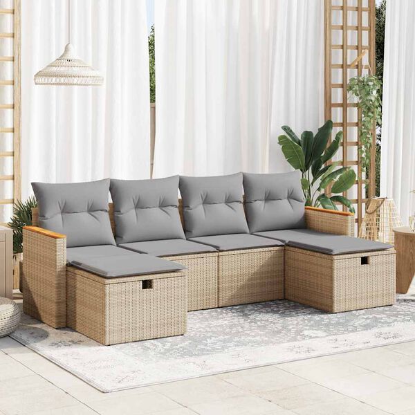 vidaXL Salon de jardin avec coussins 6 pcs beige r&eacute;sine tress&eacute;e