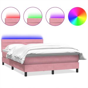 vidaXL Sommier &agrave; lattes de lit avec matelas et LED rose 160x210 cm velours