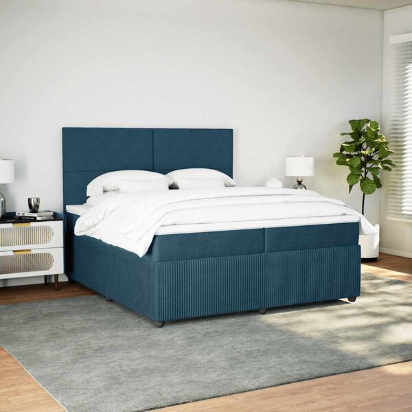 vidaXL Sommier &agrave; lattes de lit et matelas Bleu fonc&eacute; 200x200cm Velours