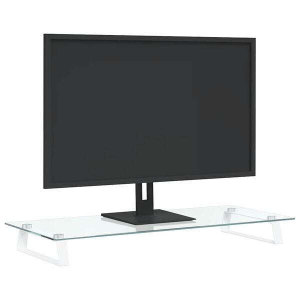 vidaXL Support de moniteur blanc 80x35x8 cm verre tremp&eacute; et m&eacute;tal