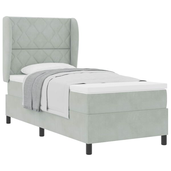 vidaXL Lit &agrave; ressorts avec matelas Gris clair 190 x 90 cm Polyester