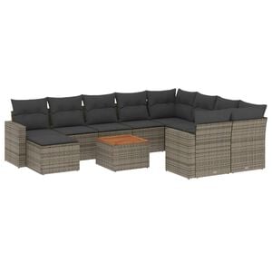 vidaXL Salon de jardin 11 pcs avec coussins gris r&eacute;sine tress&eacute;e