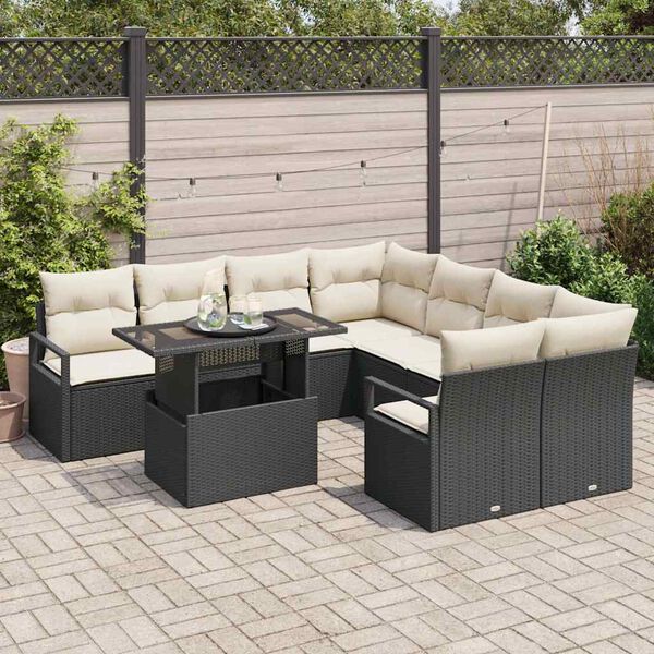 vidaXL Ensemble de canap&eacute; de jardin 9 pcs Noir et Cr&egrave;me polyrotin