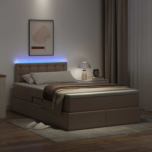 vidaXL Lit avec rangement et LED avec matelas Cappuccino 120 x 200 cm