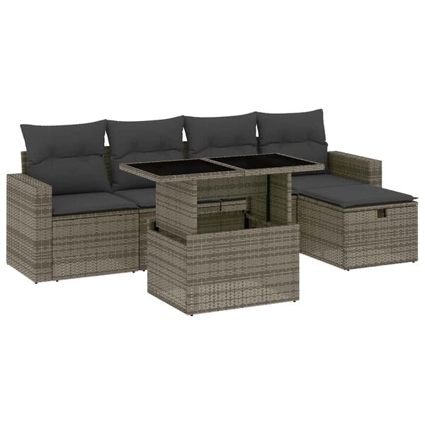 vidaXL Salon de jardin 6 pcs avec coussins gris r&eacute;sine tress&eacute;e
