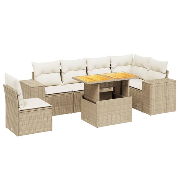 vidaXL Salon de jardin avec coussins 7 pcs beige r&eacute;sine tress&eacute;e