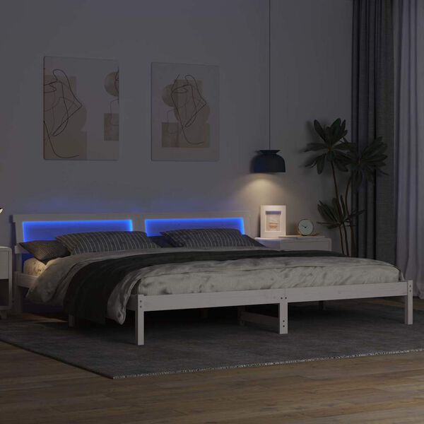 vidaXL Cadre de lit avec t&ecirc;te de lit Blanc 200 x 200 cm Pin massif