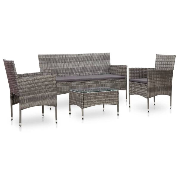 vidaXL Salon de jardin 4 pcs avec coussins résine tressée gris