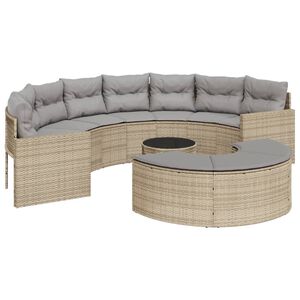 vidaXL Salon de jardin 3 pcs demi-rond beige r&eacute;sine tress&eacute;e