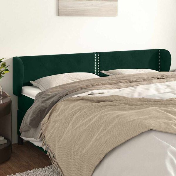 vidaXL T&ecirc;te de lit avec oreilles Vert fonc&eacute; 163x23x78/88 cm Velours