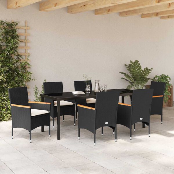 vidaXL Ensemble de salle &agrave; manger pour jardin 7 pcs Noir polyrotin