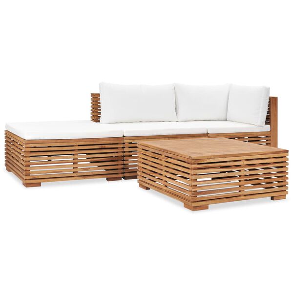 vidaXL Salon de jardin 4 pcs avec coussins Bois de teck solide
