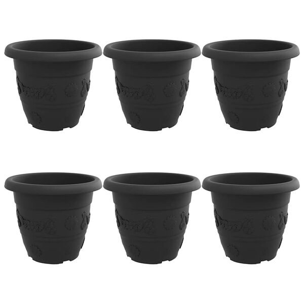vidaXL Pot &agrave; fleurs rond 6 pcs Noir &Oslash; 26 x 21,5 cm Plastique