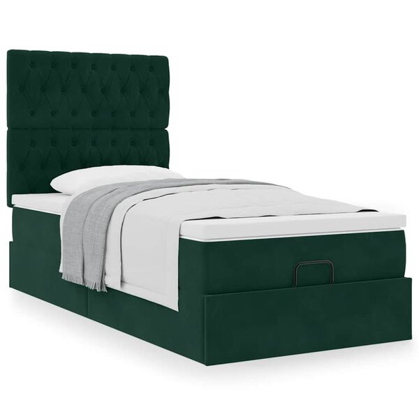vidaXL Cadre de lit ottoman avec matelas vert fonc&eacute; 100x200 cm velours