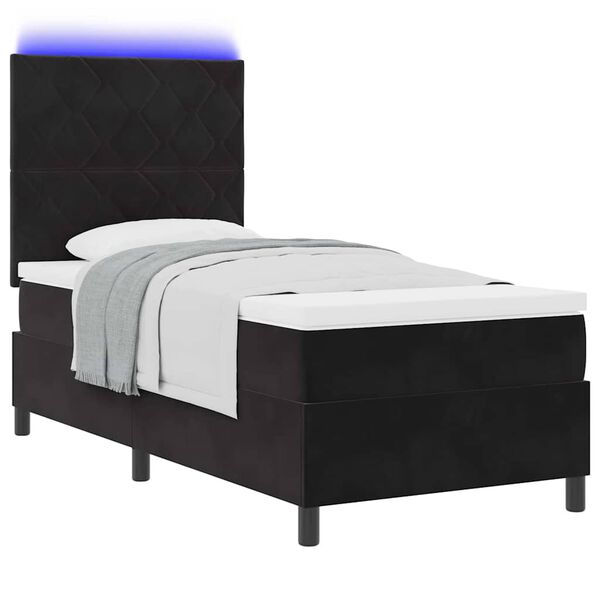 vidaXL Lit &agrave; ressort LED avec matelas Noir 90 x 200 cm Velours