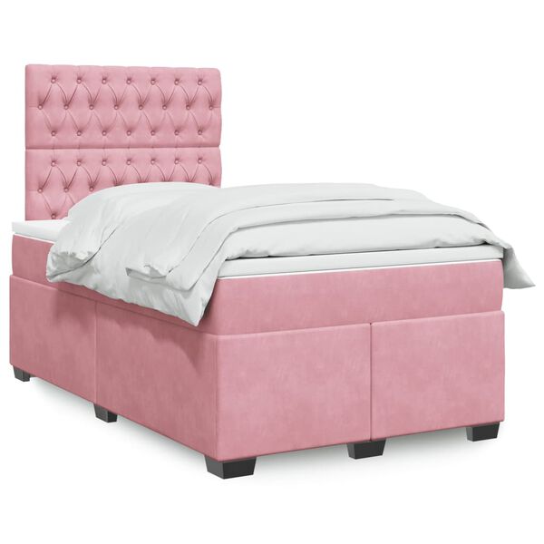 vidaXL Sommier &agrave; lattes de lit avec matelas Rose 120x200 cm Velours