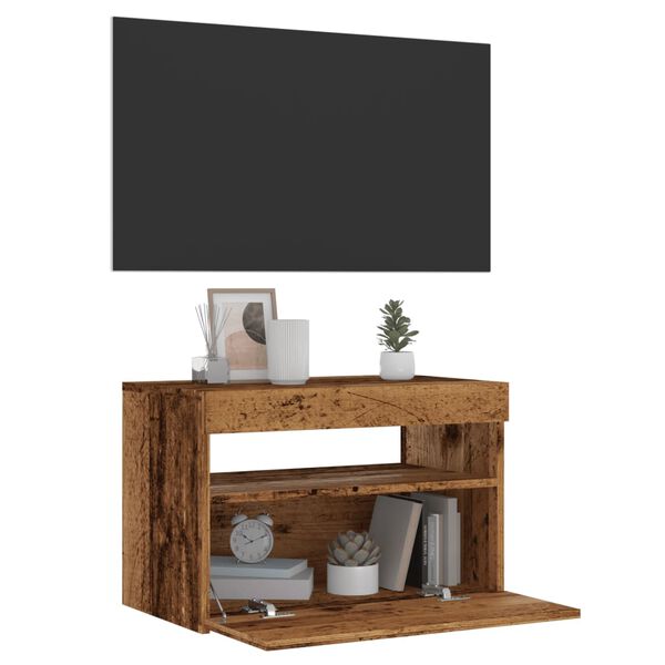 vidaXL Meuble TV avec lumières LED vieux bois bois d'ingénierie