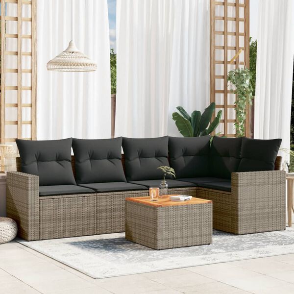 vidaXL Salon de jardin 6 pcs avec coussins gris r&eacute;sine tress&eacute;e