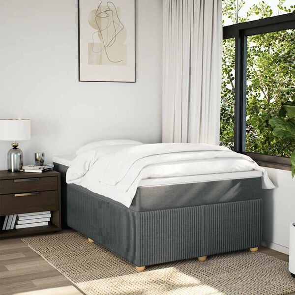 vidaXL Sommier &agrave; lattes de lit avec matelas Gris fonc&eacute; 120x200cm Tissu