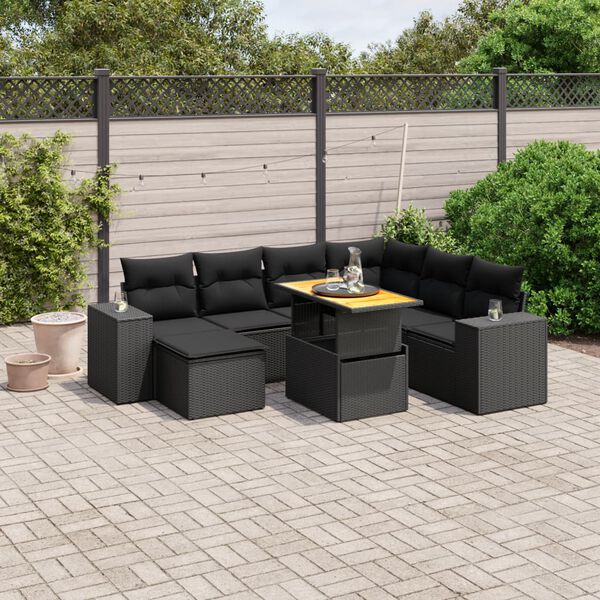 vidaXL Salon de jardin 8 pcs avec coussins noir r&eacute;sine tress&eacute;e