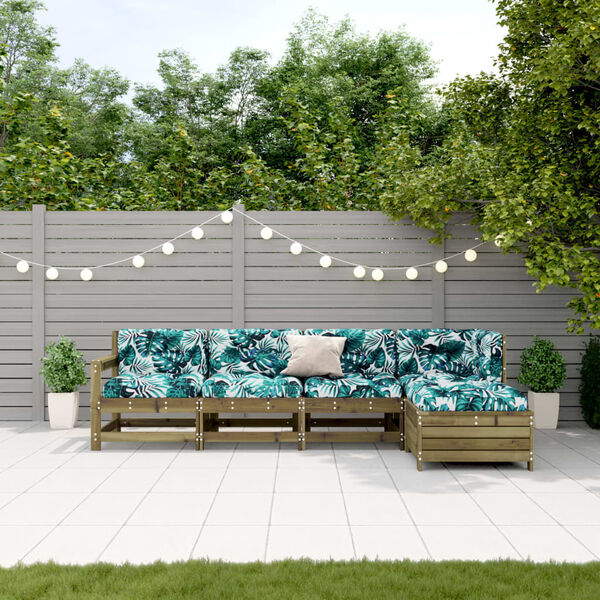 vidaXL Salon de jardin 5 pcs avec coussins bois de pin impr&eacute;gn&eacute;