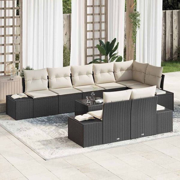 vidaXL Ensemble de canapé de jardin 9 pcs Noir et Crème polyrotin