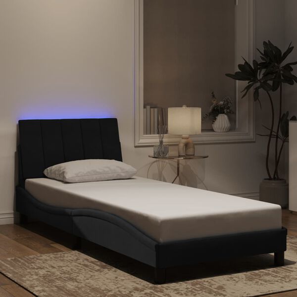 vidaXL Cadre de lit avec LED sans matelas Hanko noir 90x200 cm velours