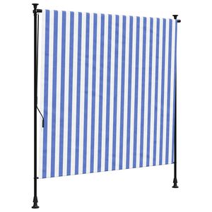 vidaXL Store roulant d'ext&eacute;rieur bleu et blanc 200x270 cm tissu acier