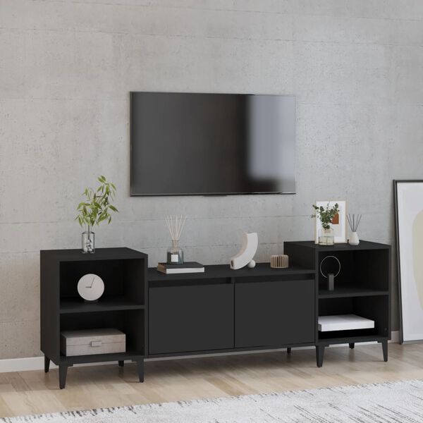 vidaXL Meuble TV Noir 160x35x55 cm Bois d'ing&eacute;nierie