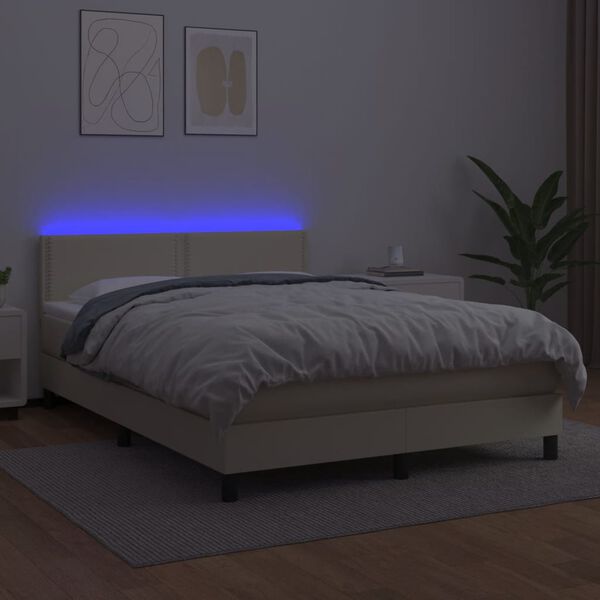 vidaXL Sommier &agrave; lattes de lit avec matelas et LED Cr&egrave;me 140x190 cm
