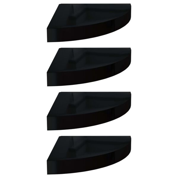 vidaXL Étagères d'angle flottantes 4 pcs noir brillant 25x25x3,8cm MDF