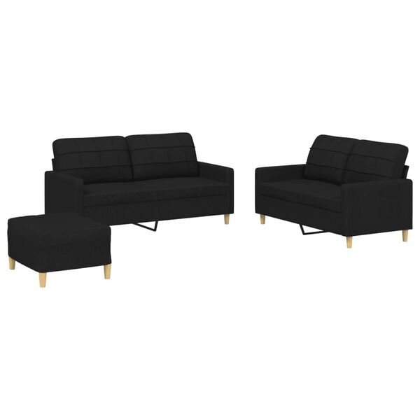 vidaXL Ensemble de canap&eacute;s 3 pcs avec coussins Noir Tissu