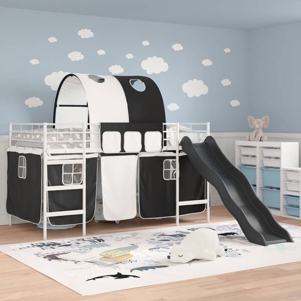 vidaXL Lit mezzanine pour enfants Blanc et Noir 80 x 200 cm M&eacute;tал