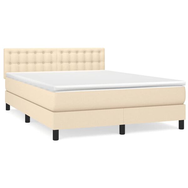 vidaXL Sommier &agrave; lattes de lit avec matelas Cr&egrave;me 140x190 cm Tissu