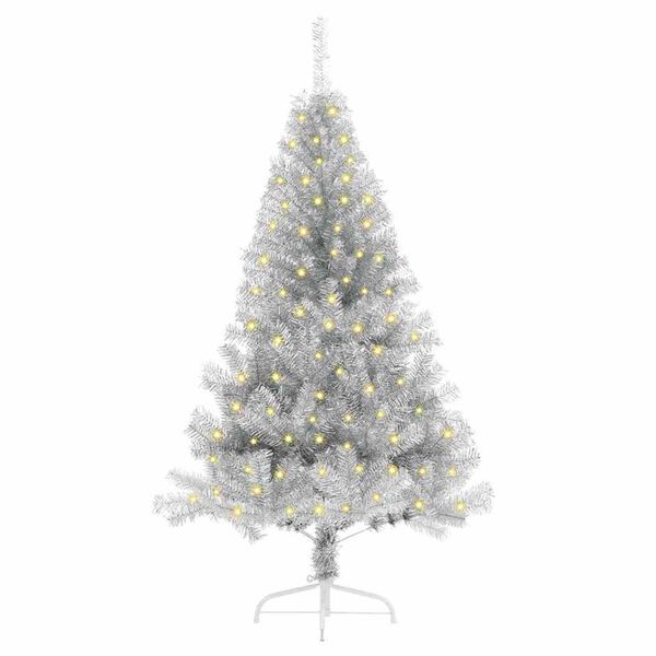 vidaXL Sapin de No&euml;l artificiel pr&eacute;-&eacute;clair&eacute; Argent 150 cm PET