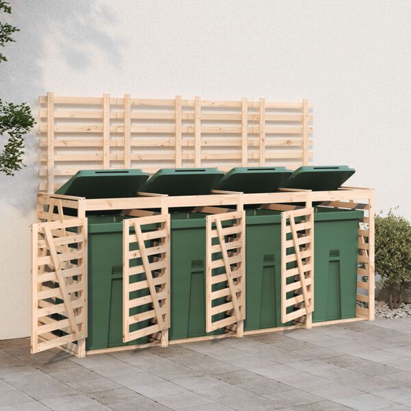 vidaXL Abri de poubelles quadruple sur roulettes bois massif pin