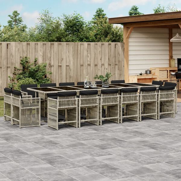 vidaXL Ensemble &agrave; manger de jardin et coussins 17 pcs gris clair rotin