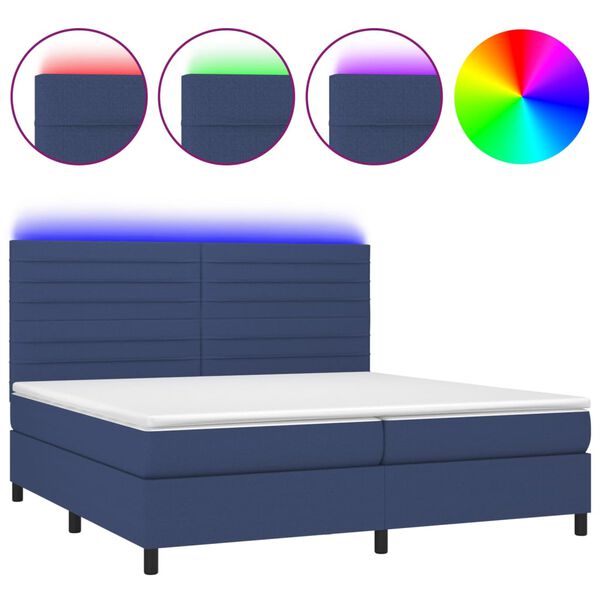 vidaXL Sommier &agrave; lattes de lit et matelas et LED Bleu 200x200 cm Tissu
