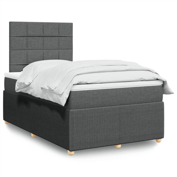 vidaXL Sommier &agrave; lattes de lit avec matelas gris fonc&eacute; 120x190cm tissu