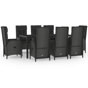 vidaXL Ensemble &agrave; manger de jardin 9pcs et coussins noir et gris