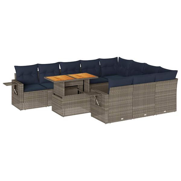 vidaXL Salon de jardin 11 pcs avec coussins gris résine tressée