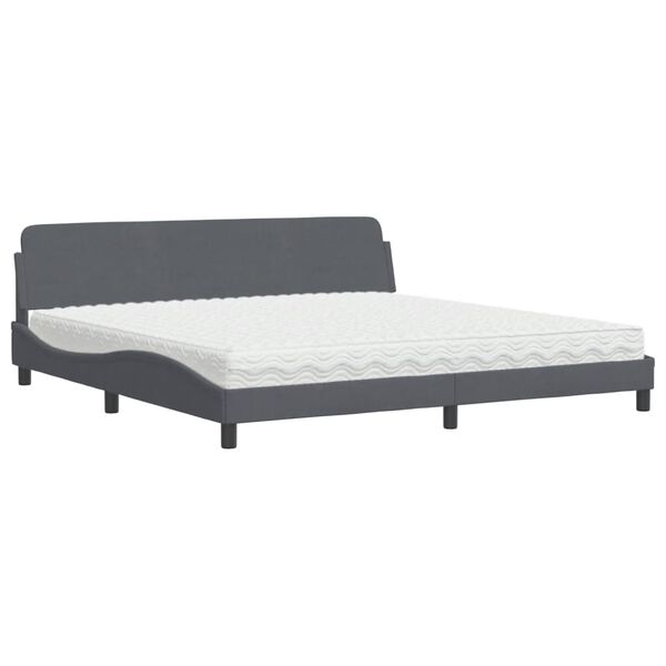 vidaXL Lit avec matelas Dover gris fonc&eacute; 200x200 cm velours
