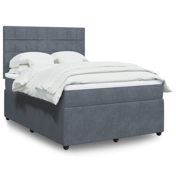 vidaXL Sommier &agrave; lattes de lit et matelas Gris fonc&eacute; 140x190cm Velours
