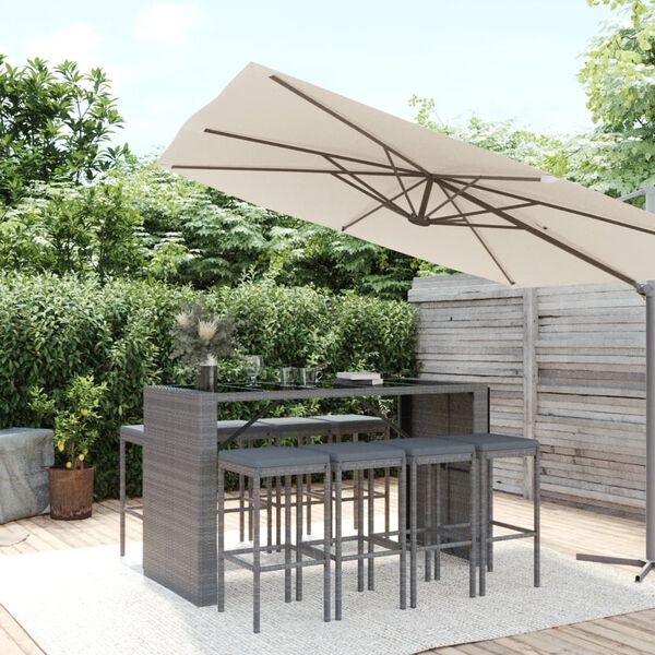 vidaXL Ensemble de bar de jardin 9 pcs avec coussins gris poly rotin
